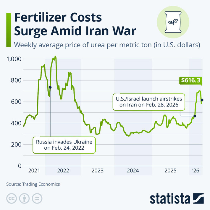 Chart: Fertilizer Costs Surge Amid Iran War | Statista | Business Report - Making A Difference | Scoop.it