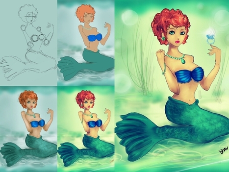 here's my step by step procedure of the mermaid done.. a great transition from 3 to 4th step is due to cross process effect..:-) hope y'all like it :-) | Drawing and Painting Tutorials | Scoop.it
