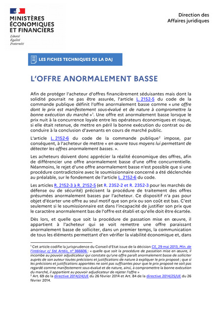 L&rsquo;offre anormalement basse (mise &agrave; jour de la fiche DAJ) | Veille juridique du CDG13 | Scoop.it