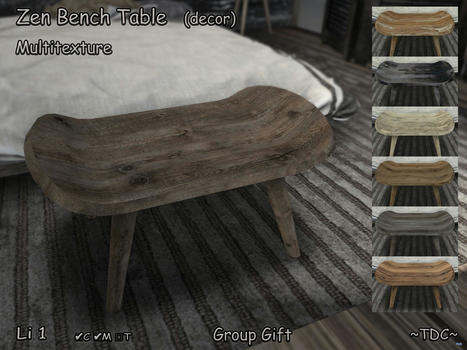 Zen Bench Table Multitexture September 2022 Group Gift by The Dreamer Creations | Teleport Hub - Second Life Freebies | Second Life Freebies | Scoop.it