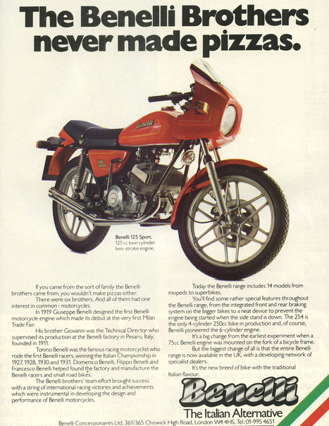 Benelli 125 Sport 1978 UK Advertising | Good Things From Italy - Le Cose Buone d'Italia | Scoop.it