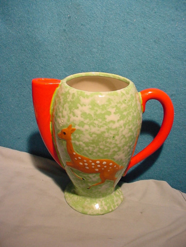 Art Deco Pitcher Speckled Pottery Japan With Deer Fawn Orange & Green | Antiques & Vintage Collectibles | Scoop.it