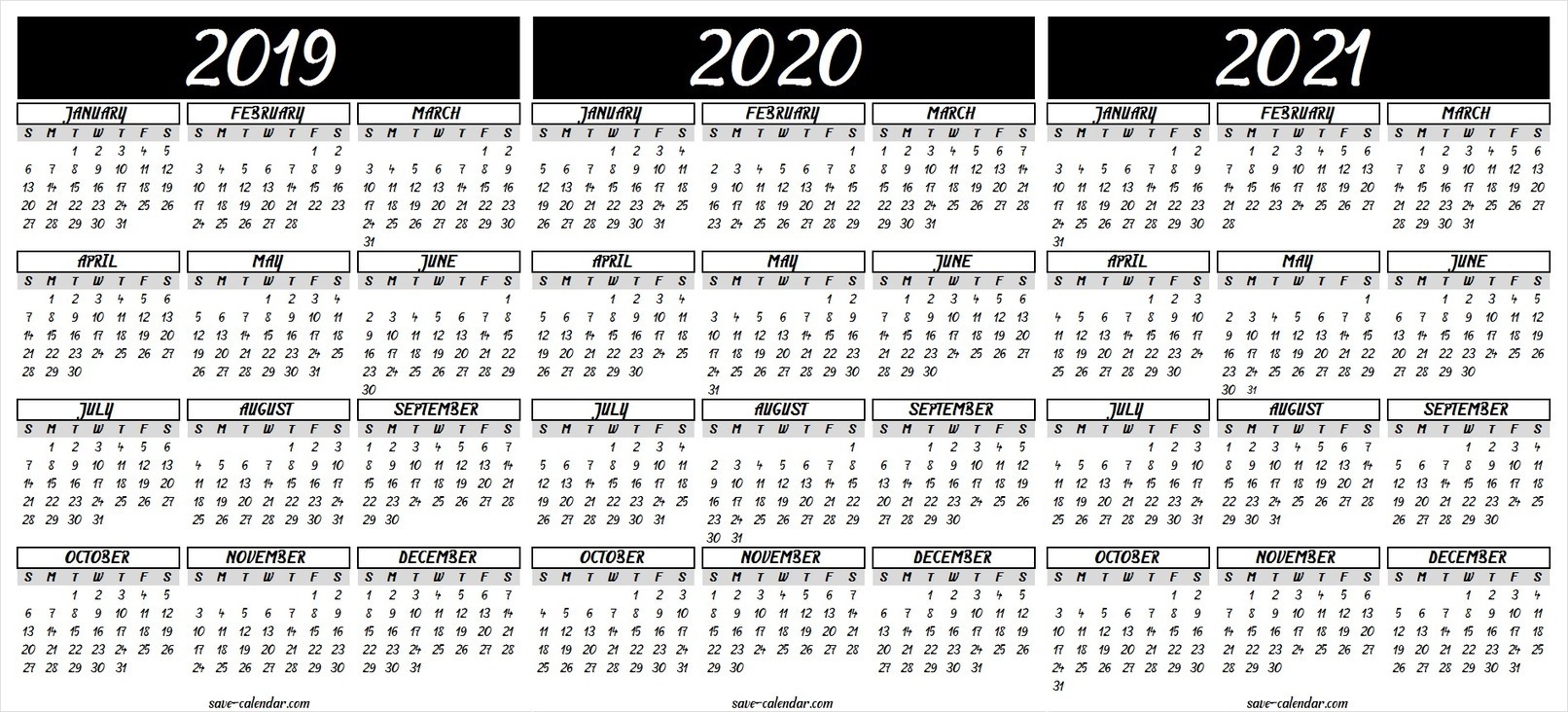 2019 2020 2021 Calendar Printable Template | Fr...