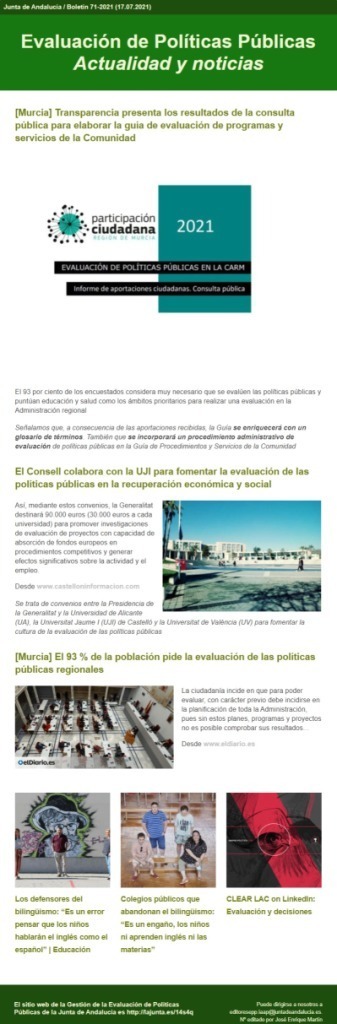 Boletín quincenal número 71 del área de evaluación de políticas públicas del Instituto Andaluz de Administración Pública. | Evaluación de Políticas Públicas - Actualidad y noticias | Scoop.it
