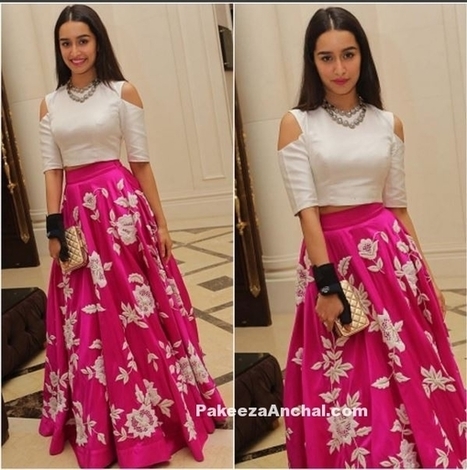 Shraddha Kapoor in White Cut-out Crop Top and Pink Floral Lehenga | Indian Fashion Updates | Scoop.it