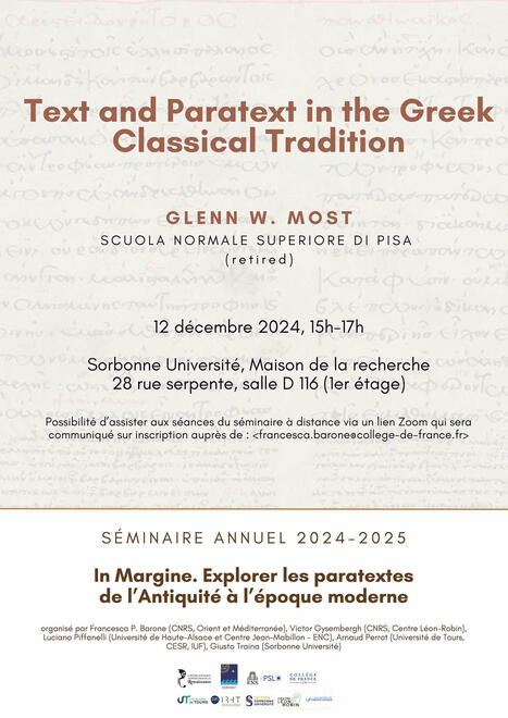 Séminaire In margine : explorer les paratextes de l’Antiquité à l’époque moderne, 3e séance, par G. W. Most | - Lettre d'information Orient & Méditerranée - | Scoop.it