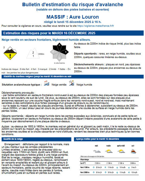 Bulletin d'estimation du risque d'avalanche pour le mardi 16 d&eacute;cembre en Aure et Louron | Vall&eacute;es d'Aure & Louron - Pyr&eacute;n&eacute;es | Scoop.it