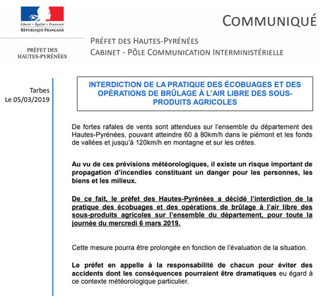 Interdiction des brûlages dans les Hautes-Pyrénées pour la journée du 6 mars | Vallées d'Aure & Louron - Pyrénées | Scoop.it