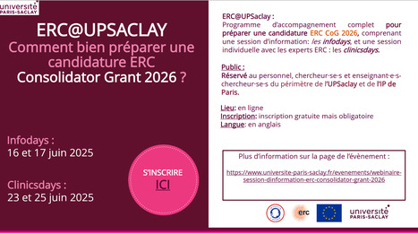 WEBINAIRE - Session d'information ERC Consolidator Grant 2026 - 16-17 juin 2025 | Life Sciences Université Paris-Saclay | Scoop.it