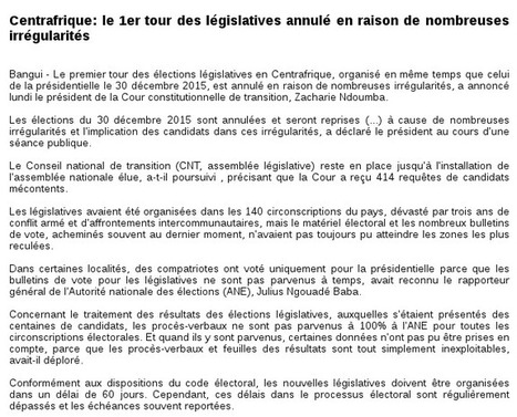 Centrafrique‬: le 1er tour des législatives annulé en raison de nombreuses irrégularités | Actualités Afrique | Scoop.it