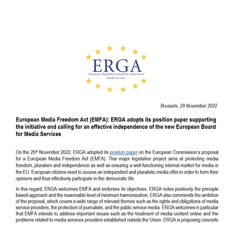 ERGA position paper on the EMFA: European media regulators' views on audience measurement, state advertising and more | The regulatory insider | Scoop.it