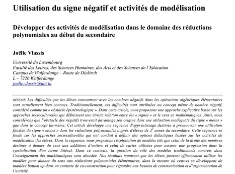 Education & Formation : Le signe négatif, une question de compréhension. J. Vlassis. Université du Luxembourg. | Revue Education & Formation | Scoop.it