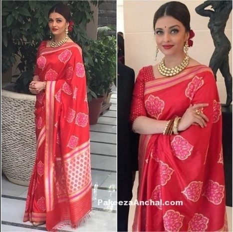 Aishwarya Rai in Red Mehraab Saree by Swati and Sunaina | Indian Fashion Updates | Scoop.it