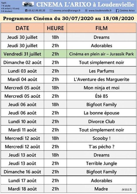 Programme du cinéma Arixo à Loudenvielle du 30 juillet au 18 août | Vallées d'Aure & Louron - Pyrénées | Scoop.it