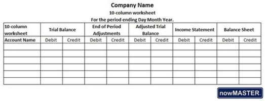 What is a 10-column worksheet in accounting?