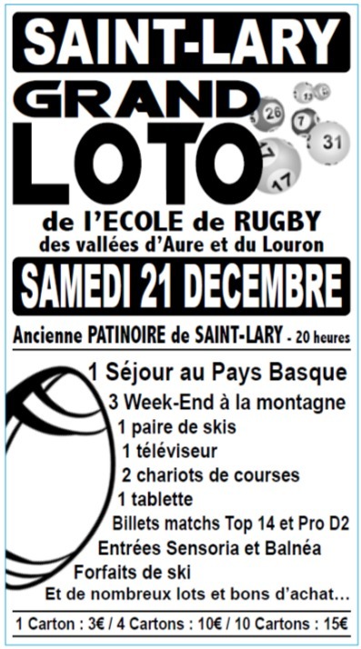 Loto de l'École de rugby à Saint-Lary Soulan le 21 décembre | Vallées d'Aure & Louron - Pyrénées | Scoop.it