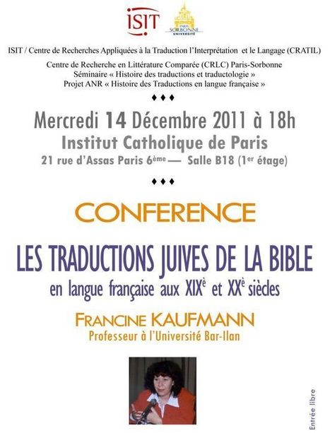 Conférence "Les traductions juives de la Bible en langue française aux XIXe et XXe siècles" - Egalite et Réconciliation | Metaglossia: The Translation World | Scoop.it