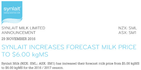 Après Fonterra, Synlait augmente son prix du lait à 6$/kgMS | Lait de Normandie... et d'ailleurs | Scoop.it