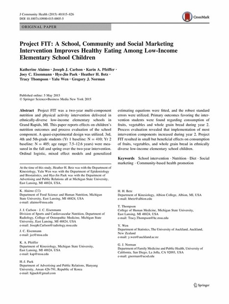 A School, Community and Social Marketing Intervention Improves Healthy Eating Among Low-Income Elementary School Children - Springer | #eHealthPromotion, #SaluteSocial | Scoop.it