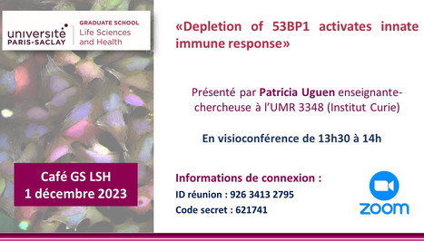 Café GS LSH - Patricia Uguen : "Depletion of 53BP1 activates innate immune response" - 1er décembre 2023 de 13h30 à 14h00 en visio | Life Sciences Université Paris-Saclay | Scoop.it