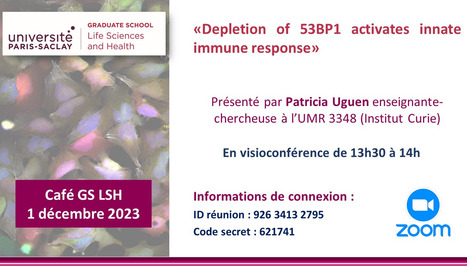 Café GS LSH - Patricia Uguen : "Depletion of 53BP1 activates innate immune response" - 1er décembre 2023 de 13h30 à 14h00 en visio | Life Sciences Université Paris-Saclay | Scoop.it