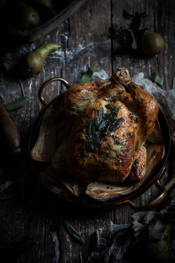 sage garlic butter chicken with pears and cider 