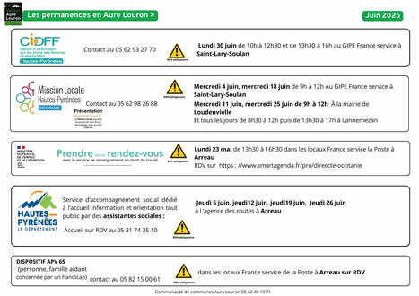  Les permanences en Juin 2025 sur Aure Louron : DDFIP, Renov'Occitanie, OPAH, France Services, Maison du travail saisonnier, CIDDF, Mission Locale, Accompagnement social | Vallées d'Aure & Louron - Pyrénées | Scoop.it