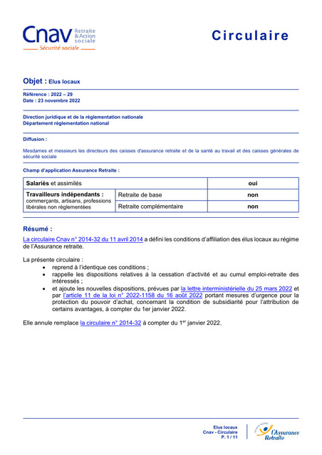 Affiliation des élus locaux au régime de l’assurance retraite - La nouvelle circulaire CNAV | Veille juridique du CDG13 | Scoop.it