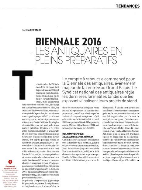 Biennale 2016 - Les antiquaires en pleins préparatifs / l'Oeil juin 2016 | La revue de presse & web du SNA | Scoop.it