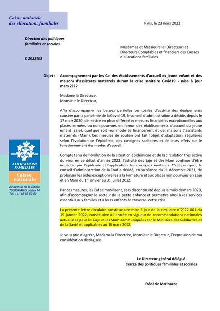 Accompagnement par les Caf des établissements d’accueil du jeune enfant et des maisons d’assistants maternels durant la crise sanitaire Covid19 - Mise à jour mars 2022 | Veille juridique du CDG13 | Scoop.it