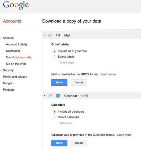 Google ya permite descargar toda la data de cuentas de Gmail y Calendarios | TIC & Educación | Scoop.it