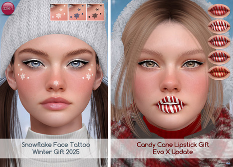 Snowflake Face Tattoos & Candy Cane Lipstick Christmas 2025 Gift by Izzie&rsquo;s | Teleport Hub - Second Life Freebies | Second Life Freebies | Scoop.it
