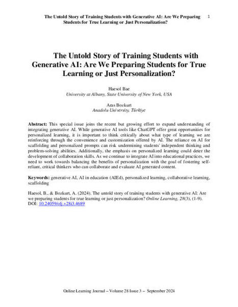 (PDF) The Untold Story of Training Students with Generative AI: Are We Preparing Students for True Learning or Just Personalization? | Educational Technology News | Scoop.it