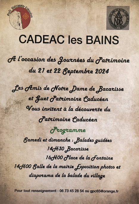 JEP 2024 : D&eacute;couverte du patrimoine caduc&eacute;en &agrave; Cad&eacute;ac les 21 et 22 septembre | Vall&eacute;es d'Aure & Louron - Pyr&eacute;n&eacute;es | Scoop.it