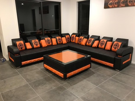 Buy L Shaped Black and orange Sofa set | Punjab Furniture | Scoop.it