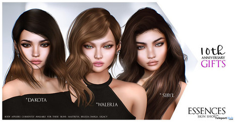 Dakota, Waleria, & Sibyl Skin Appliers Fatpack 10th Anniversary Group Gift by Essences | Teleport Hub - Second Life Freebies | Teleport Hub | Scoop.it