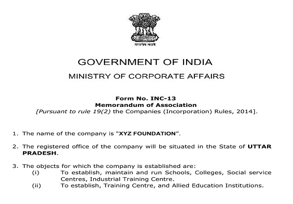 format a of pdf memorandum Co  Format of Company of and AOA Section MOA 8