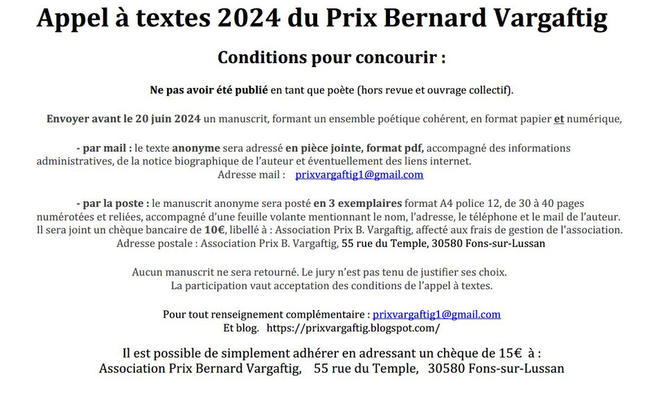 Appel à textes pour le prix Vargaftig | Poezibao | Scoop.it