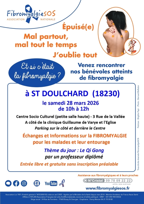 R&eacute;union d'information FibromyalgieSOS &agrave; St Doulchard (Cher) le samedi 28 mars de 10h &agrave; 12h | Association FibromyalgieSOS | Scoop.it