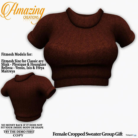 Cropped Sweater May 2022 Group Gift by AmAzInG CrEaTiOnS | Teleport Hub - Second Life Freebies | Teleport Hub | Scoop.it