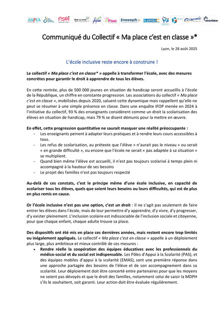 « Ma place c’est en classe » - L’école inclusive reste encore à construire ! | Veille juridique du CDG13 | Scoop.it