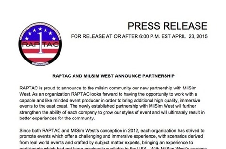 HUGE NEWS...Milsim just got REAL! - RAPTAC and MILSIM WEST ARE PARTNERS! | Thumpy's 3D House of Airsoft™ @ Scoop.it | Scoop.it