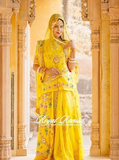 Yellow Gotta Patti Rajputi dress for 