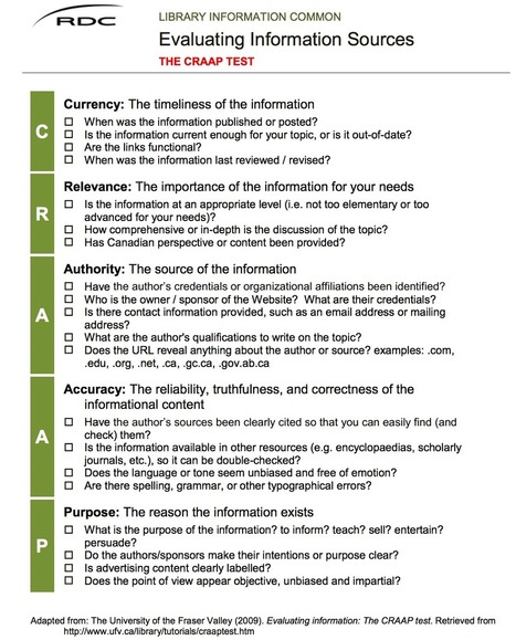 Excellent Checklist for Evaluating Information Sources ~ Educational Technology and Mobile Learning | Information and digital literacy in education via the digital path | Scoop.it