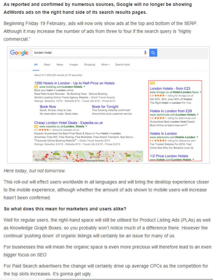 Google is removing all Right Hand Side Ads on SERPs worldwide | Search Engine Watch | The MarTech Digest | Scoop.it