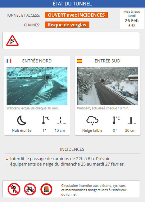 Conditions d'accès au Tunnel de Bielsa-Aragnouet le 26 février (06:52) | Vallées d'Aure & Louron - Pyrénées | Scoop.it