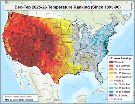 December 2025 through February 2026 was the 2nd warmest winter on record for the Contiguous U.S. | by Climatologist49 | @climatologist49.bsky.social | @The Convergence of ICT, the Environment, Climate Change, EV and HEV Transportation & Distributed Renewable Energy | Scoop.it