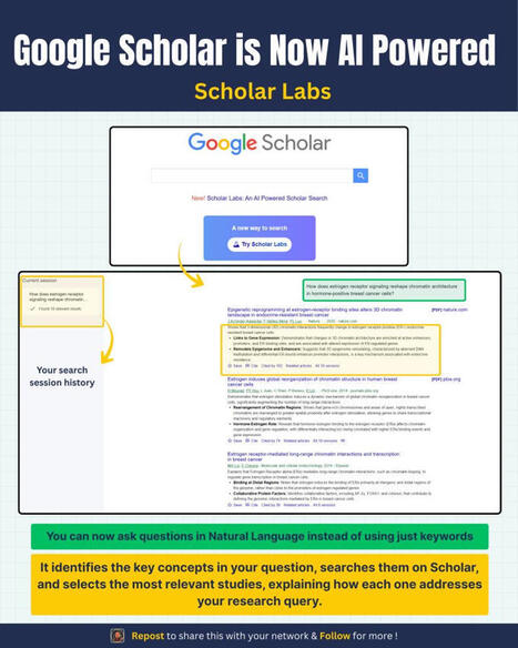 Google Scholar is now AI-Powered! For years, Google Scholar has worked one way. It pulled up papers based on keywords from your search query. Now Scholar Labs does something completely differen... | Notebook or My Personal Learning Network | Scoop.it
