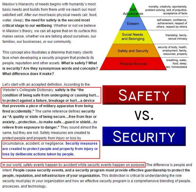 explain the relationship between safety and security in the workplace