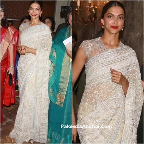 Deepika Padukone in White Netted Lace Saree by Abu Jani Sandeep Khosla | Indian Fashion Updates | Scoop.it